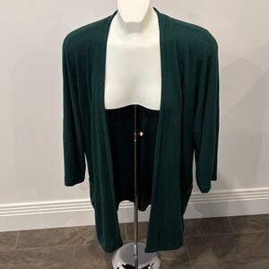 Dark Green Open-Front Women's Cardigan Sweater